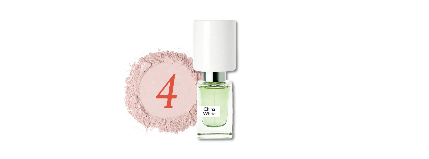 bottle of china white perfume by nasomatto number 4 powdery scent